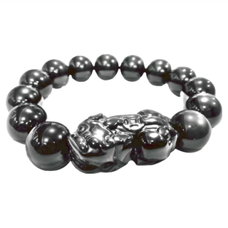 財旺神佑 貔貅手鍊 (中) 珠體尺寸1.2cm 內徑尺寸7cm 重量約45g, 黑曜石, 1個