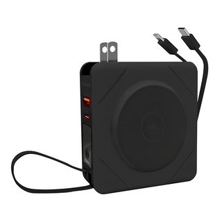 amuok 艾默克 7合1無線充行動電源 15W大功率MagSafe磁吸摺疊收納插角設計, BS-NC10K, 黑色