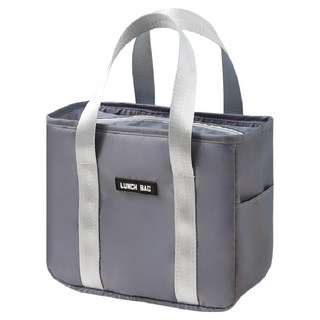 iSFun 日式恬淡 大容量手提保冷保溫便當包, 灰色, 1個