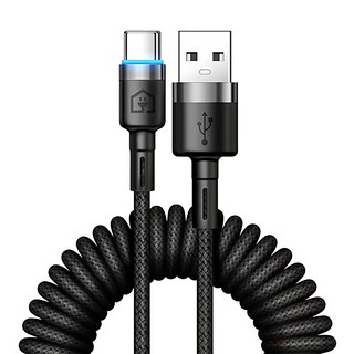 Home Planet Type-C 高速充電螺旋充電線, 黑色, 1.8m, 1條