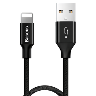 Baseus 倍思 藝紋系列 IOS充電傳輸線，適用於蘋果設備，布紋編織 + 鋁合金材質，黑色, 1.8m, 1個