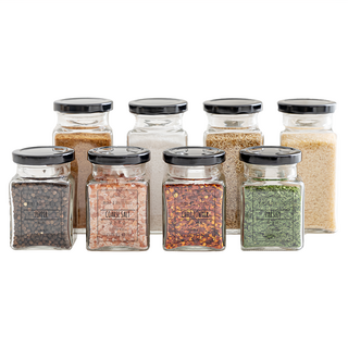 Lifeonly 方形黑蓋醬料玻璃罐, 170毫升 4罐+270毫升 4罐+醬料標籤貼紙 48張, 小*4個+大*4個, 1組