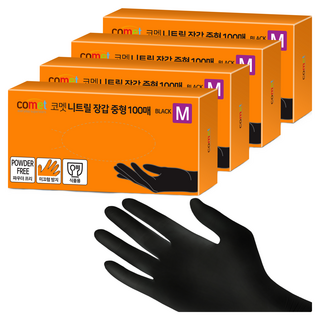 comet 合成橡膠手套 100入, 中(M), 黑色, 4盒