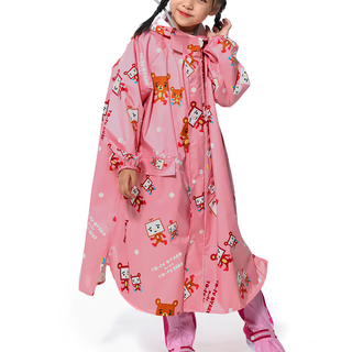 Fairrain 豆腐熊寶貝 前開式雨衣 兒童款 SGS認證, 聚酯纖維防水, 黃色/粉色系, S/M/L/XL, 豆腐人粉色系