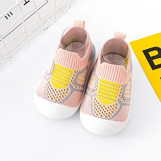 時尚透氣輕量學步鞋 TPR環保材料鞋底, 15.5cm, 粉黃