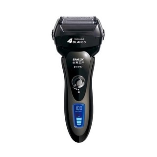 SANLUX 台灣三洋 四刀頭水洗式電動刮鬍刀 SV-IPX7 LCD液晶顯示屏 全球通用電壓, 黑色