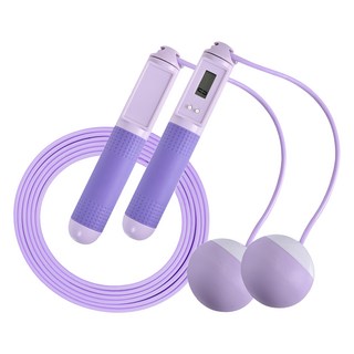 LEADER X 高階智能計數 快速燃脂有氧減肥兩用跳繩 莫蘭迪限定款(紫色), 手柄19 x 3cm + 無線球直徑6.5cm + 有線繩長280 x 0.2cm, 1組
