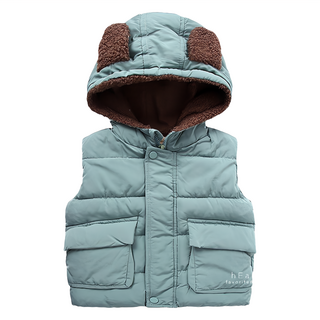 兒童款 秋冬加絨熊耳朵背心外套 聚酯纖維 灰/淺綠/乳白色 90-130碼, 100碼, 淺綠色, 1件