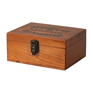 復古實木帶鎖收納盒, 手工打磨 厚實板材, 防塵掀蓋設計, Wood Tone, 1個