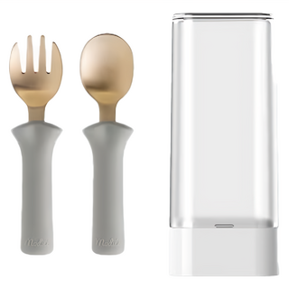 MODU'I BLUEMAMA 銅製學習餐具組 78%銅+22%錫 12個月以上適用, 湯匙117 x 29mm 43g + 叉子117 x 29mm 48g, 質感灰, 1組