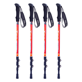 SELPA 破雪7075鋁合金外鎖登山杖, 紅色, 4支