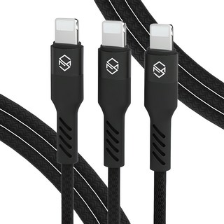Sinjimoru 編織繩iPhone高速充電線, 3m, 黑色, 3個