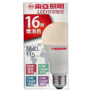 TOA 東亞照明 LED球型燈泡 16W 1840lm, 黃光, 1個