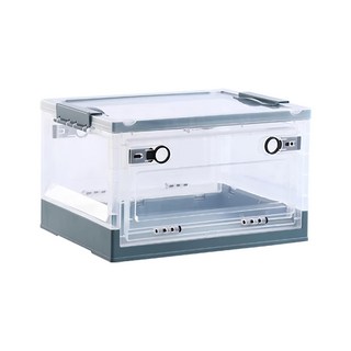 側開透明摺疊收納箱, 靜謐藍, 1個