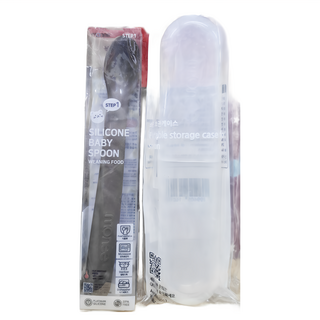 monee 100%白金矽膠 寶寶智慧矽膠湯匙 + 收納盒, 可可色, 1組