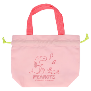 PEANUTS 史努比 防水尼龍閃亮手提束口收納袋 22g, 柚粉色