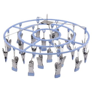 多功能不鏽鋼防滑防風多夾曬衣架 圓形24夾, 藍色