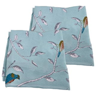 小銅板 遮光窗簾 2片, 田園小鳥 天藍色