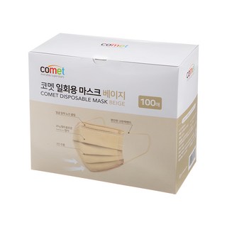 Comet 成人平面口罩, 米色, 100入, 1盒