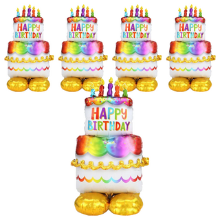 3D站立氣球 生日蛋糕 87cm x 59cm, 多色, 生日蛋糕 多色, 5個