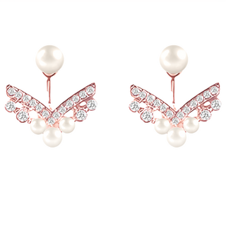 ROCiO 無耳洞/耳夾式耳環，頂級CZ鑽淡水珍珠鍍14K金, CZ鑽淡水珍珠鍍14K金