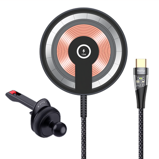 TOTU 拓途 明系列 15W 兩用磁吸無線充電盤 車用手機支架 出風口 鋁合金+玻璃+編織灰色, CH-233, 1組