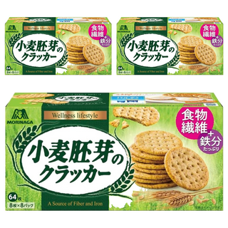 MORINAGA 森永 小麥胚芽餅, 64枚入, 富含膳食纖維和鐵分, 152g, 3盒