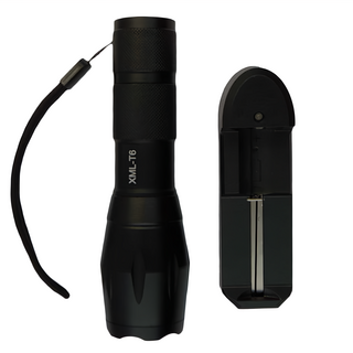 LifeShopping 18650 T6隨身手電筒 包含充電器 電池架, 1組