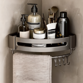 太空鋁三角籃帶桿置物架 Y609, 灰色, 1個