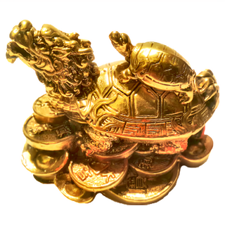 開運陶源 精緻實心銅雕 小龍龜，龍龜揹小龜，家庭和樂，鎮宅助力，吉祥四靈, 1個