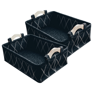 羊毛氈手提收納籃 聚脂纖維木頭, 黑色, 大(37 x 26.5 x 13cm), 2個