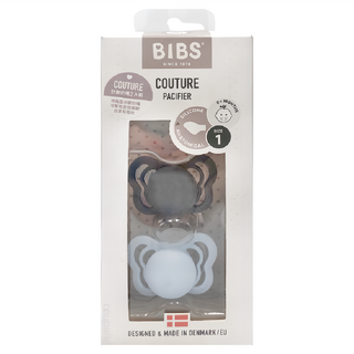 BIBS COUTURE矽膠安撫奶嘴 2入, 0~6個月, 鐵灰 + 寶貝藍, 1組