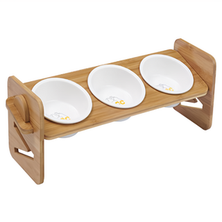 YSS Dog&Cat 職人木匠 可調式原木瓷碗 Set 三碗 斜面, 原木色, 1組