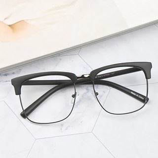 TheBrille 大尺寸半框金邊眼鏡 霧面黑 大臉適用 男女通用, XXL(57~)