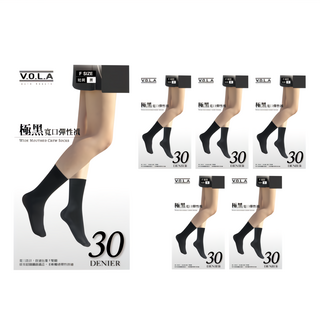 VOLA 維菈 30D全彈短統襪 6入 寬口設計 包覆紓壓, 黑色, F