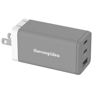 Thecoopidea 氮化鎵 PD 65W 智能充電器 雙USB-C 接口 60W USB-A 折疊式插頭, 灰色, 1個