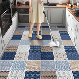 復古花紋PVC一抹净地墊, 160 x 80cm, 魔術方格, 1個