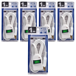 Mayka 明家 1插1開關防雷中繼線 耐高溫防火材質 雙層絕緣電線 1650W, 1.8m, 白色, 5個