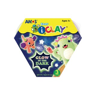 AMOS 阿摩司 夜光超輕黏土, 夜光黃色 + 夜光粉色 + 夜光橘色, 18g, 1組