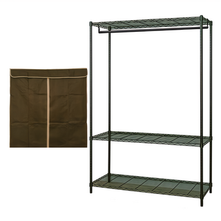 dayneeds 日需百備 輕型 三層單桿衣櫥 含防塵布套, 黑色 + 咖啡色