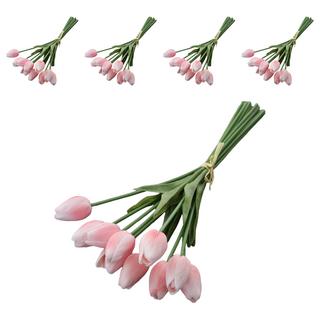 FLORAL M 仿真花 荷蘭蜜桃鬱金香櫻花粉花材 5個 居家裝飾, 粉色
