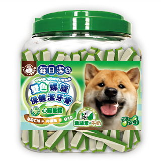 JOY FOOD 喜樂寵宴 每日潔 雙色螺旋保健潔牙骨 心臟養護, 1罐, 800g, 葉綠素 + 牛奶