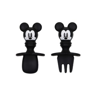 BUMKiNs 白金矽膠 迪士尼可愛造型 100%食品級矽膠材質, 湯匙 + 叉子, 米奇 黑色, 1組