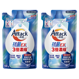 Attack 一匙靈 台灣公司貨 抗菌EX 3倍濃縮科技潔淨洗衣精 補充包, 500g, 2包