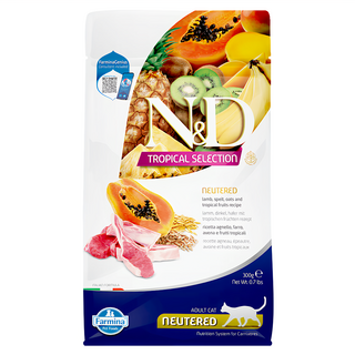 N&D 室內/結紮貓 天然熱帶水果系列 貓乾糧, 羊肉木瓜, 300g, 1包