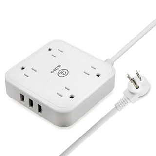 aibo 淨極簡 延長線 四插座三USB充電 一鍵開關, 1個, 白色, 1.8M