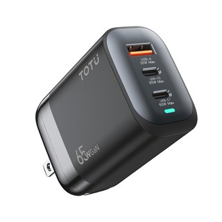 TOTU 拓途 65W 三孔 PD Type-C iPhone GaN 氮化鎵充電頭 神速快充頭, 黑色, 1個