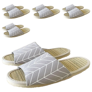 TAIWAN SLIPPER 台灣犀利趴 真草蓆室內拖鞋 台灣製造 寬鞋版設計 鞋底防滑, 清新人字紋 灰色, L(25~27cm), 5雙