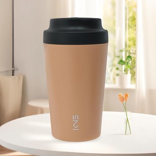 KNS 康納斯 簡約陶瓷內膽保溫隨行杯 8.7 x 8.7 x 16.2cm, 卡其黃, 380ml, 1個