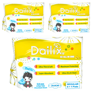 Dailix 吸血鬼 超瞬吸抑菌淨味乾爽衛生棉 0.08公分超薄棉體, 日用型(24.5cm), 9片, 3包